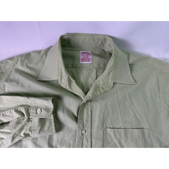 Brooks Brothers Button Down Shirt Mens Size 17 Green Gingham Check Long Sleeve - Picture 8 of 9